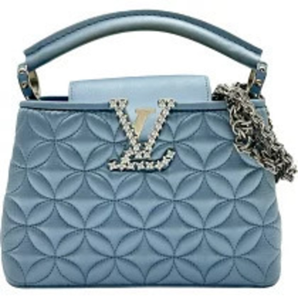 Louis Vuitton Capucines blue satin rhinestone shoulder bag